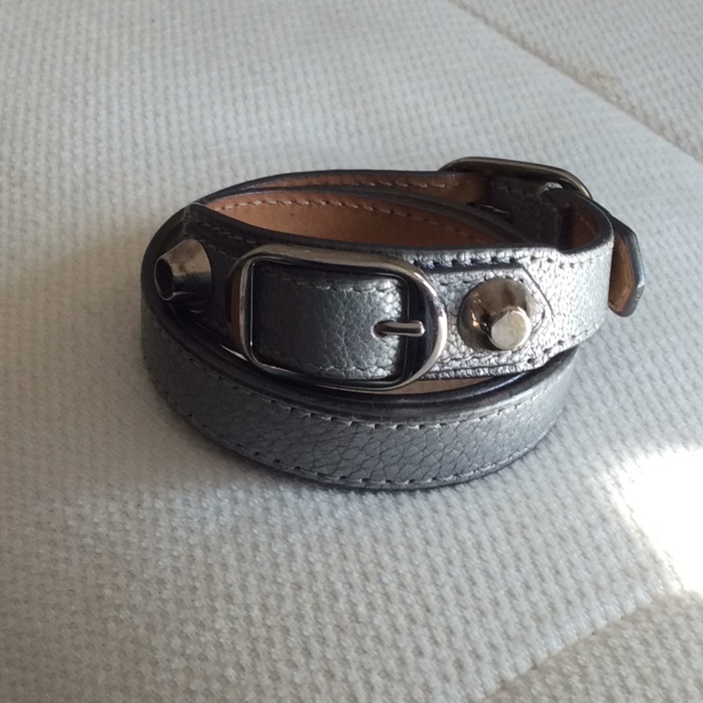 Balenciaga silver leather triple wrap bracelet